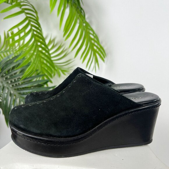 Womens Vintage Y2K Cordani Black Suede Boho Chunky Platform Slip On Clogs / 7 - Picture 3 of 6